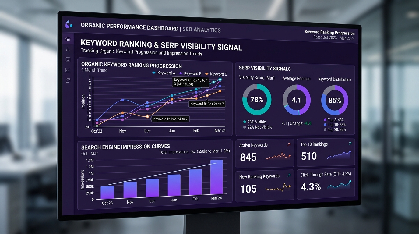Organic Keyword Ranking Progression and SERP Analytics Dashboard
